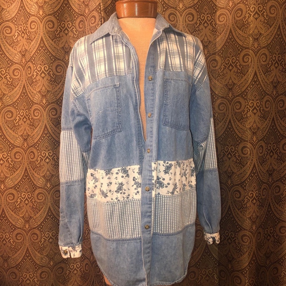 Denim patchwork button up